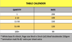 Table calendar