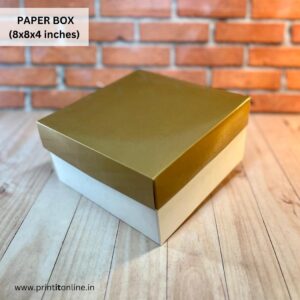 8 x 8 x 4 - Gold & White top bottom paper box