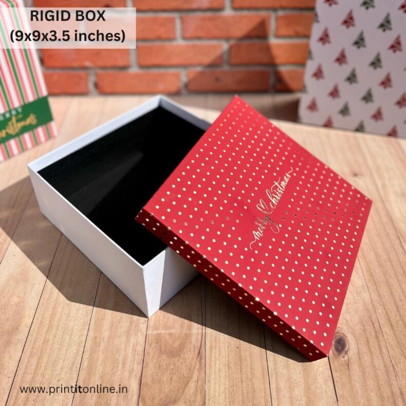 RIGID BOX  - 9 x 9 x 3.5 ( RED POLKA DOTS )