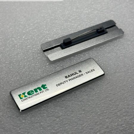 SILVER METALLIC NAME BADGE with PIN