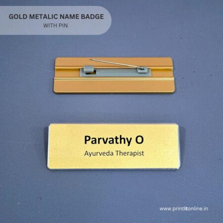 GOLD METALLIC NAME BADGE with PIN