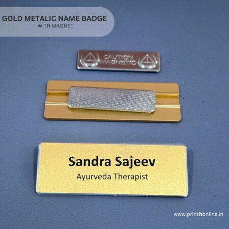 GOLD METALLIC NAME BADGE with MAGNET