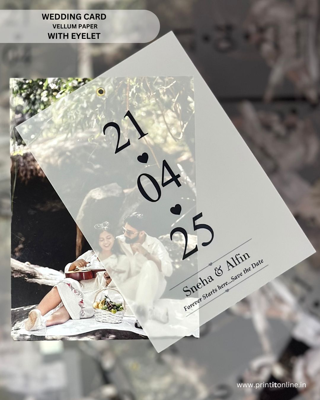 WEDDING CARDS – VELLUM PAPER with BACKGROUND SHEET and EYELET