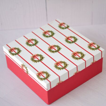 RIGID BOX  - 9 x 9 x 3.5 ( christmas wreath stripes )