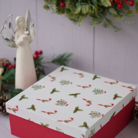RIGID BOX  - 9 x 9 x 3.5 ( Christmas holly candy cane )